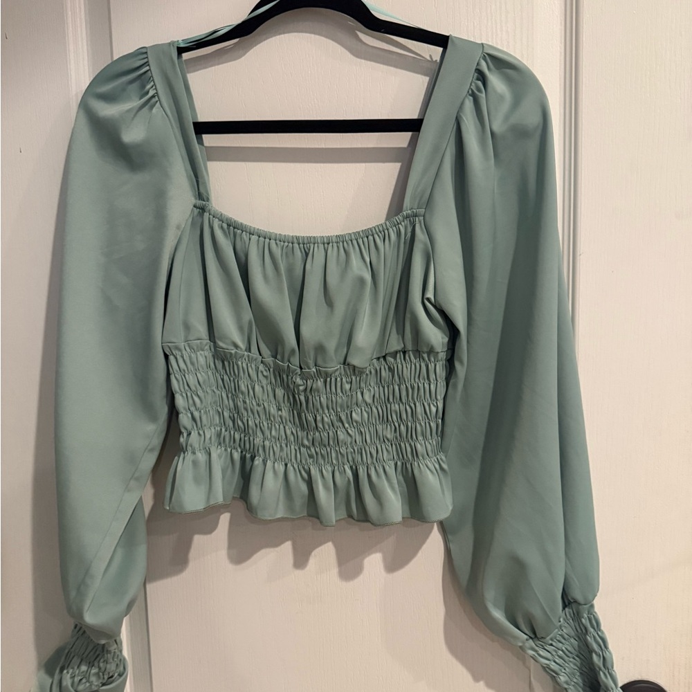 Sage Green Smocked Blouse